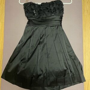 Strapless black cocktail dress